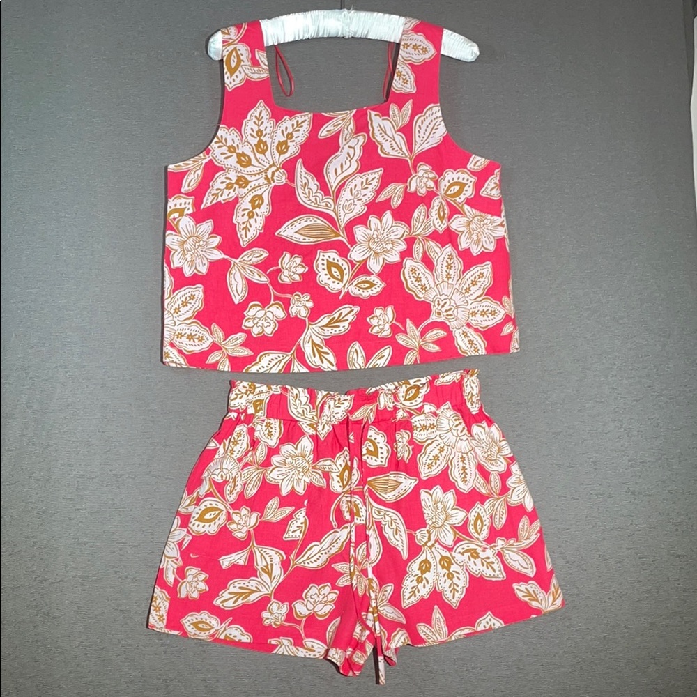 EVERY Pink and Orange Floral Two-Piece Set, Linen and Rayon . NWT